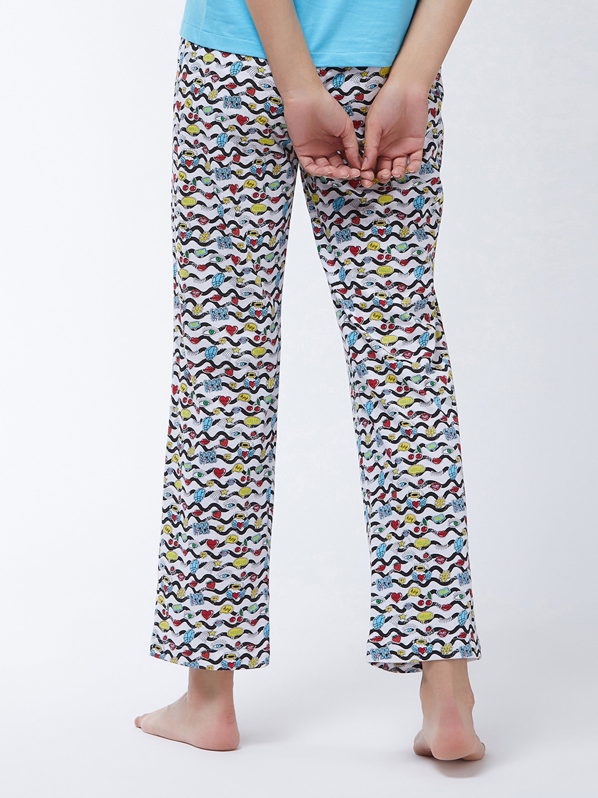 Women's White Printed Regular length Pajama