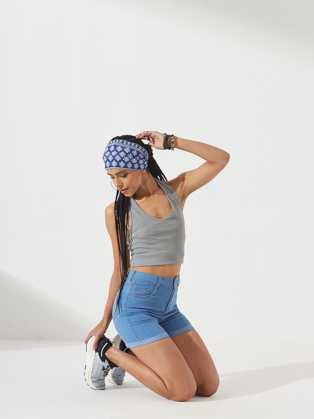 Blue Relaxed Fit Mid-Rise Denim Shorts for Women