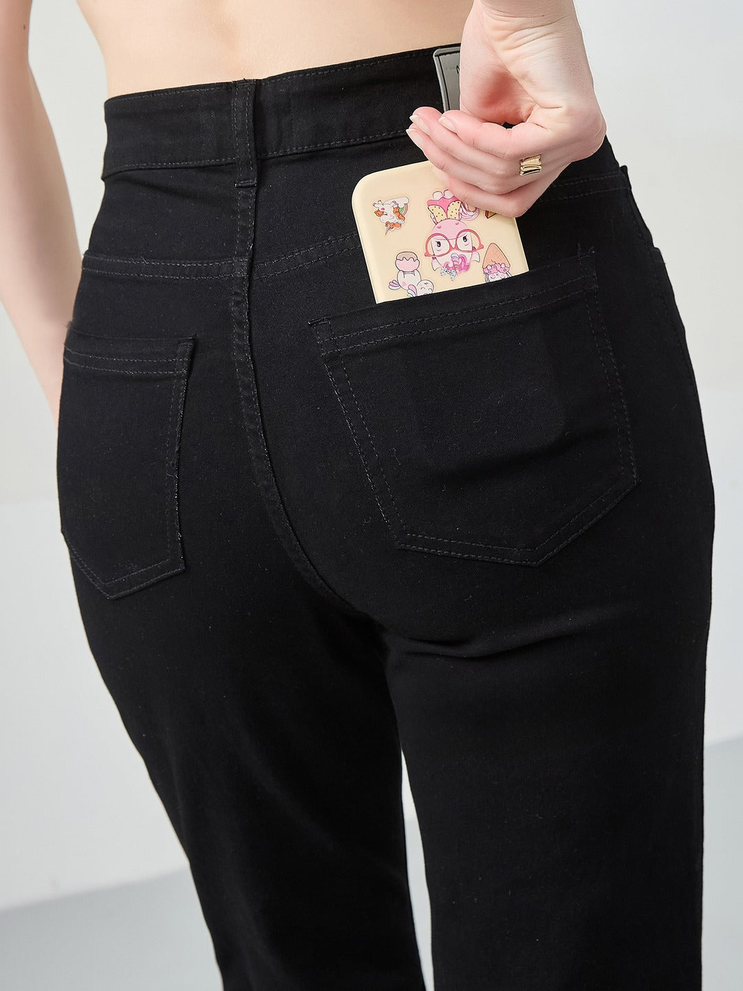 Black Bootcut high-rise Regular Stretchable Denim Jeans for Women