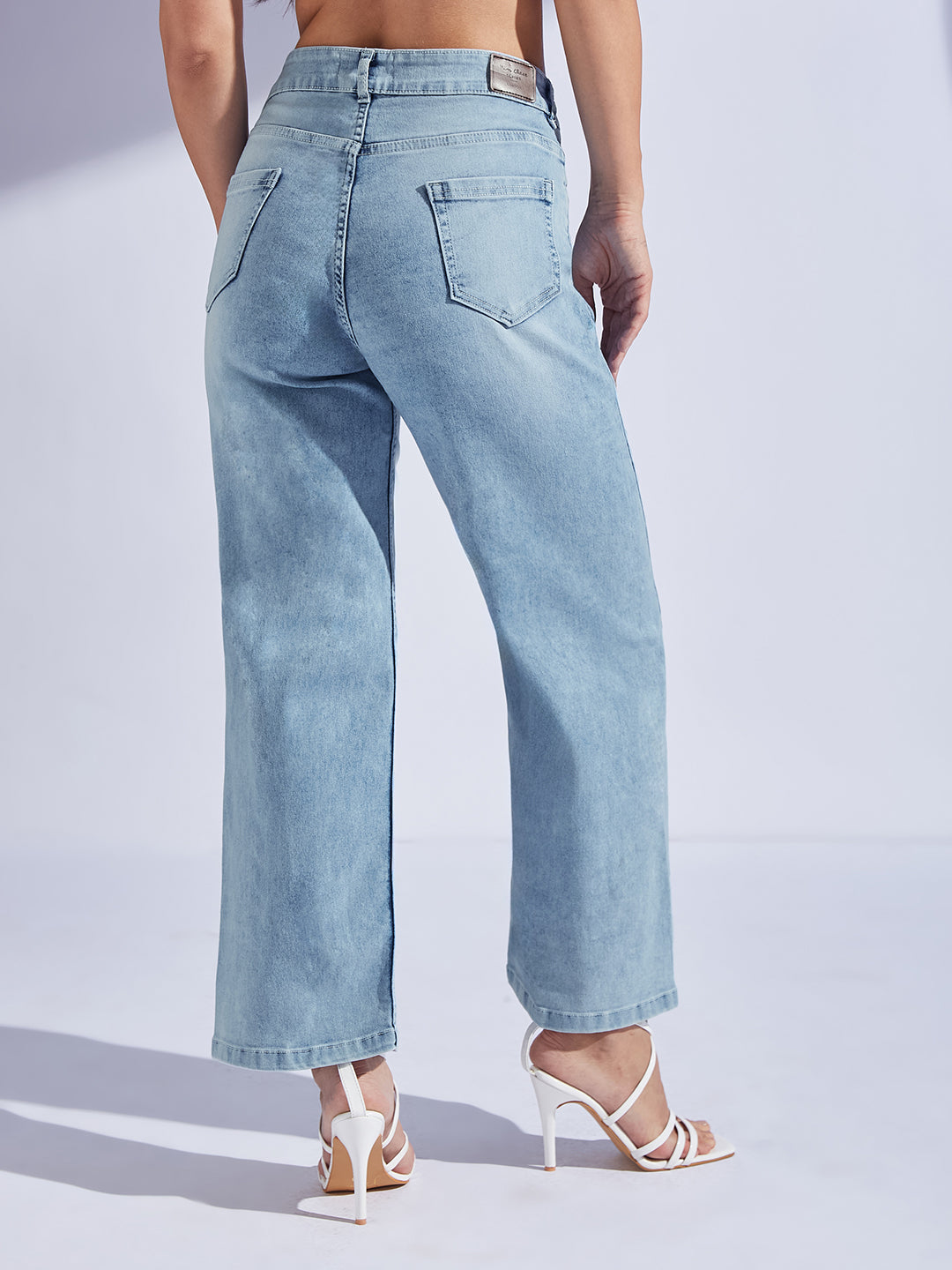 Women's Light Blue Wide-Leg Mid-Rise  Regular-Length Stretchable Denim Jeans