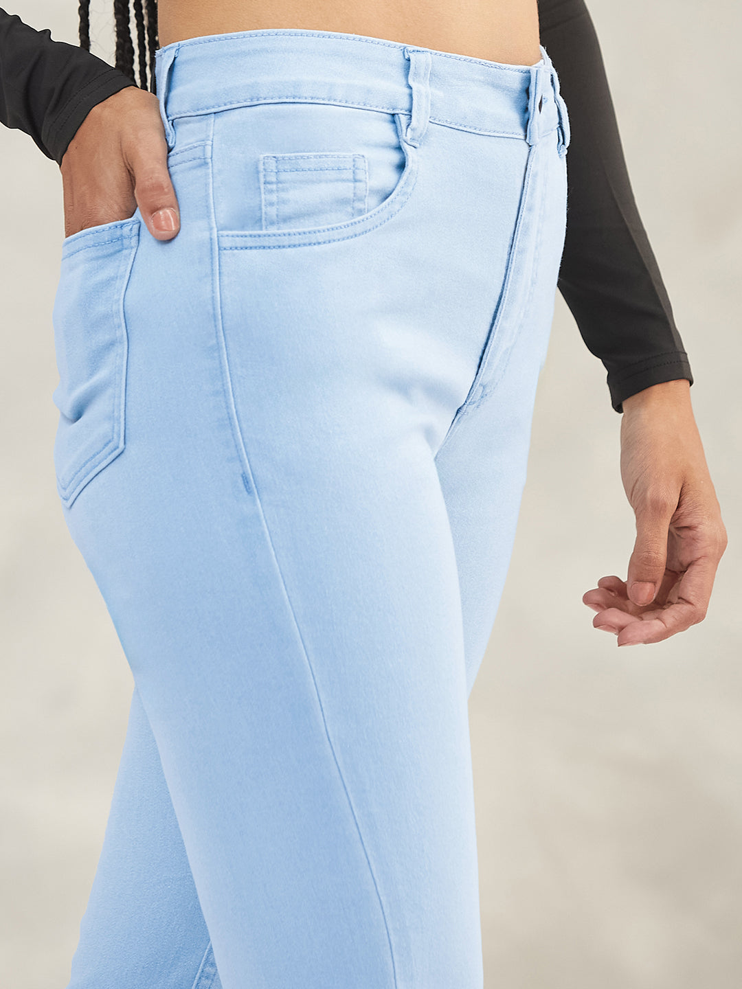 Women's Light Blue Boot Cut High-Rise Cropped Stretchable Denim Jeans