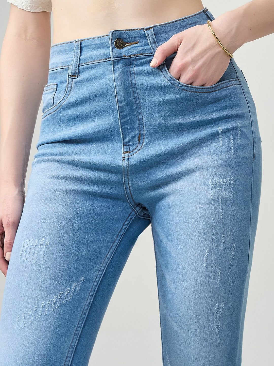Blue Skinny high-rise Mild Distress Regular Stretchable Denim Jeans for Women
