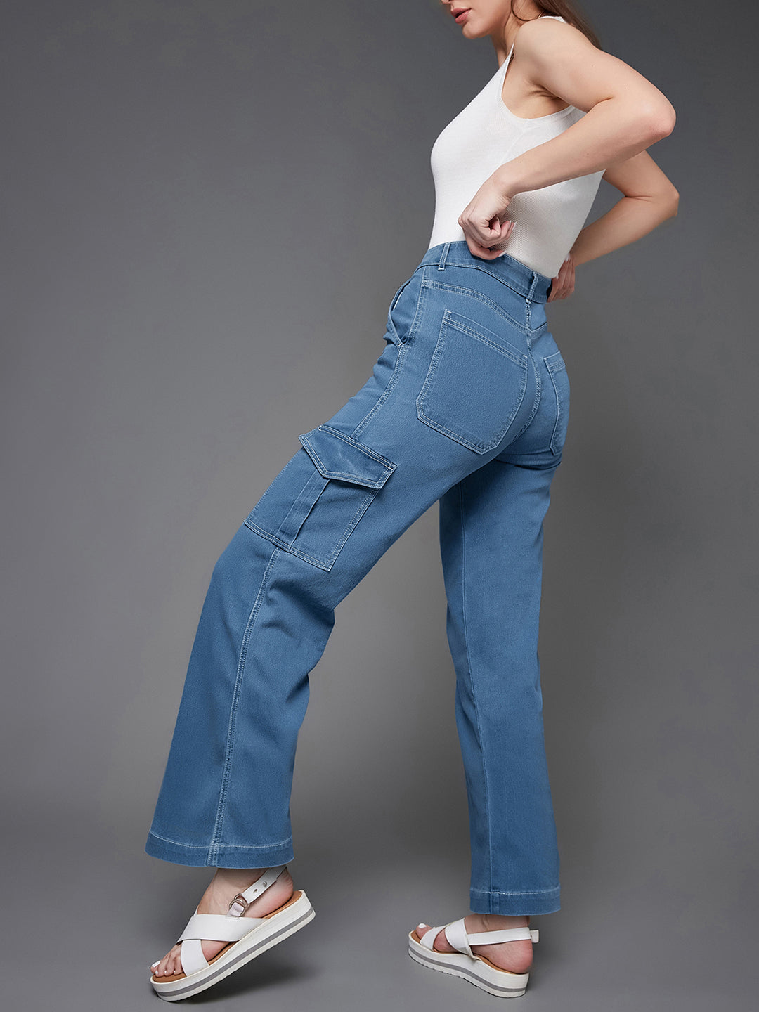 24/7 Comfort Blue Wide-Leg High-Rise Stretchable Denim Jeans