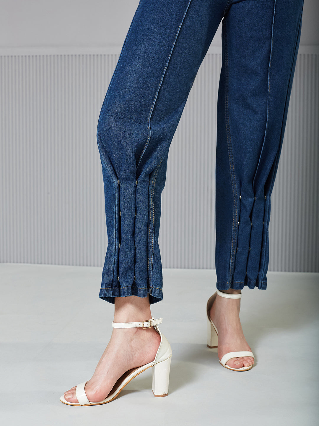 Navy Blue Wide-Leg High-Rise Denim Jeans for Women