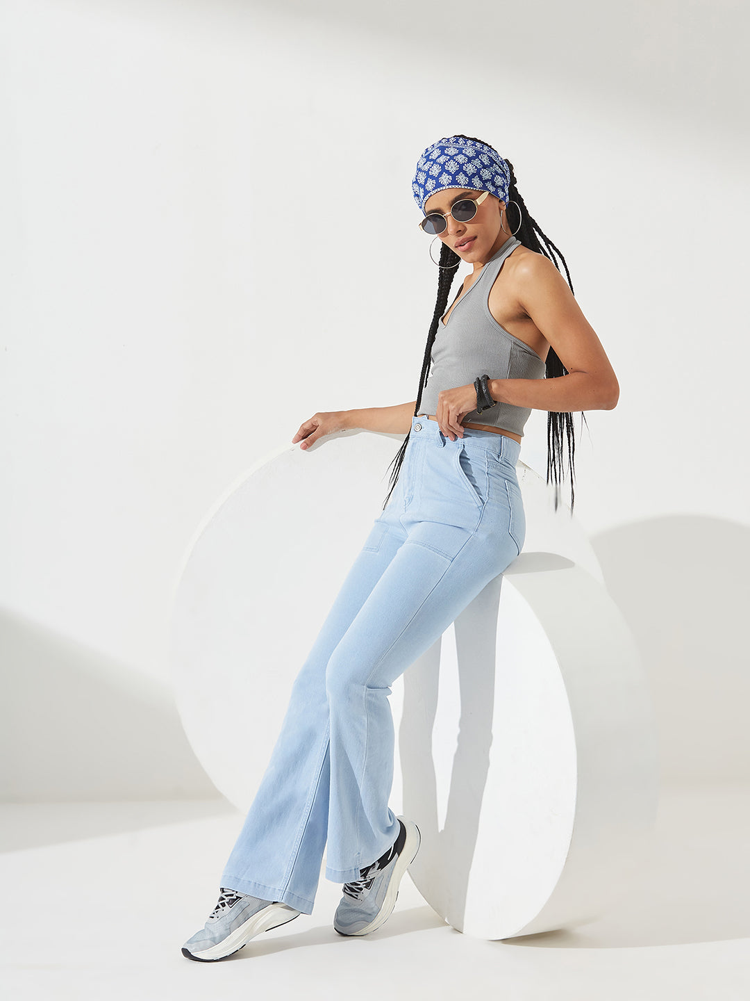 Light Blue Bootcut High-Rise Regular Stretchable Denim Jeans For Women