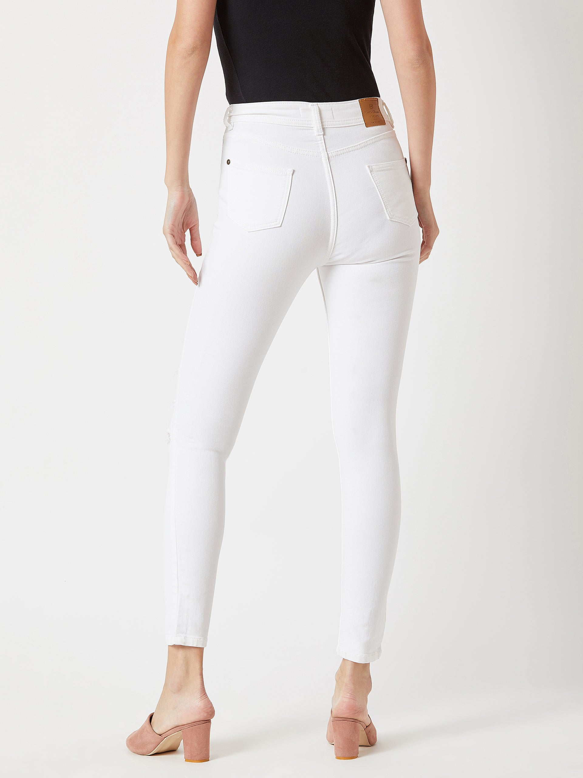 Women's White Skinny High Rise Ripped Regular length Stretchable Denim Jeans