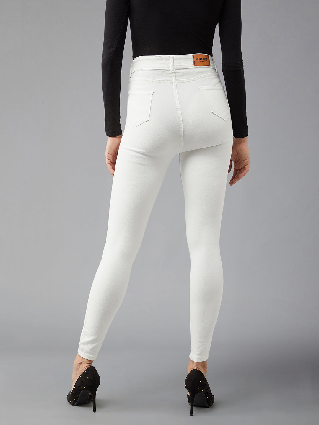 Women's White Skinny Fit High Rise Clean Look Regular Length Bleached Denim Jeans