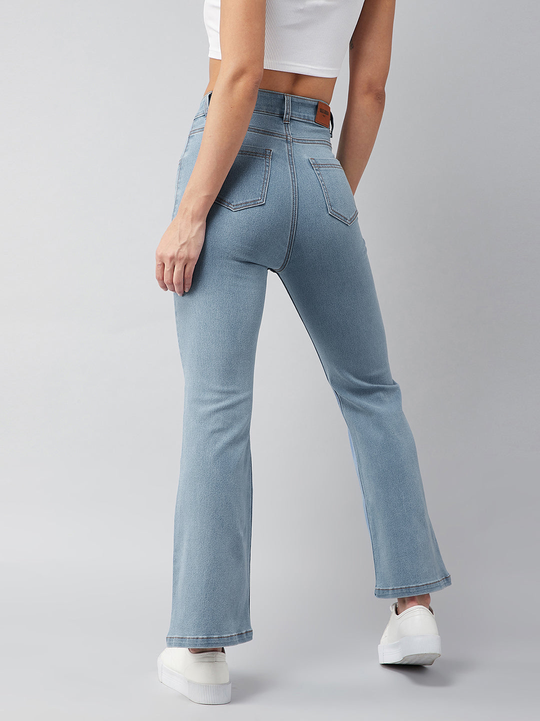 24/7 Comfort Women's Timeless Light Blue Bell Bottom Bootcut Hourglass High rise Stretchable Denim Jeans