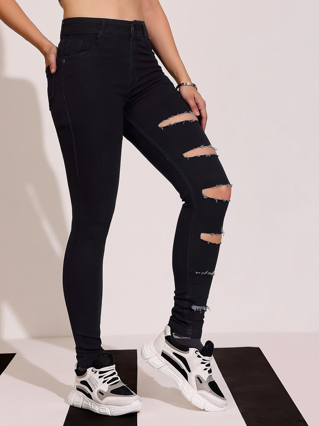 Women's Black Slim High Rise Clean Look Regular Denim Jeans