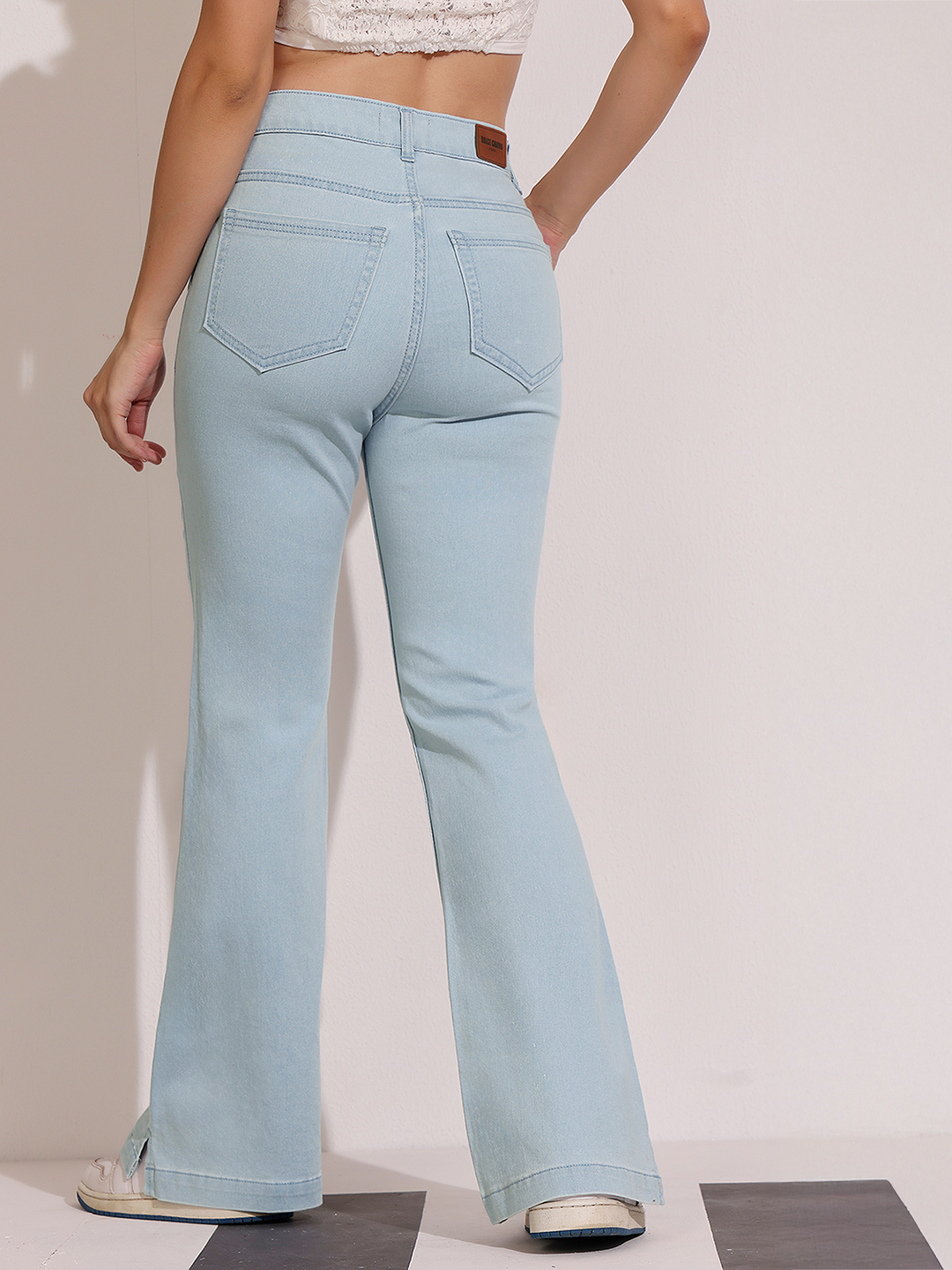 Light-Blue Bootcut High-Rise Regular Stretchable Denim Jeans for Women