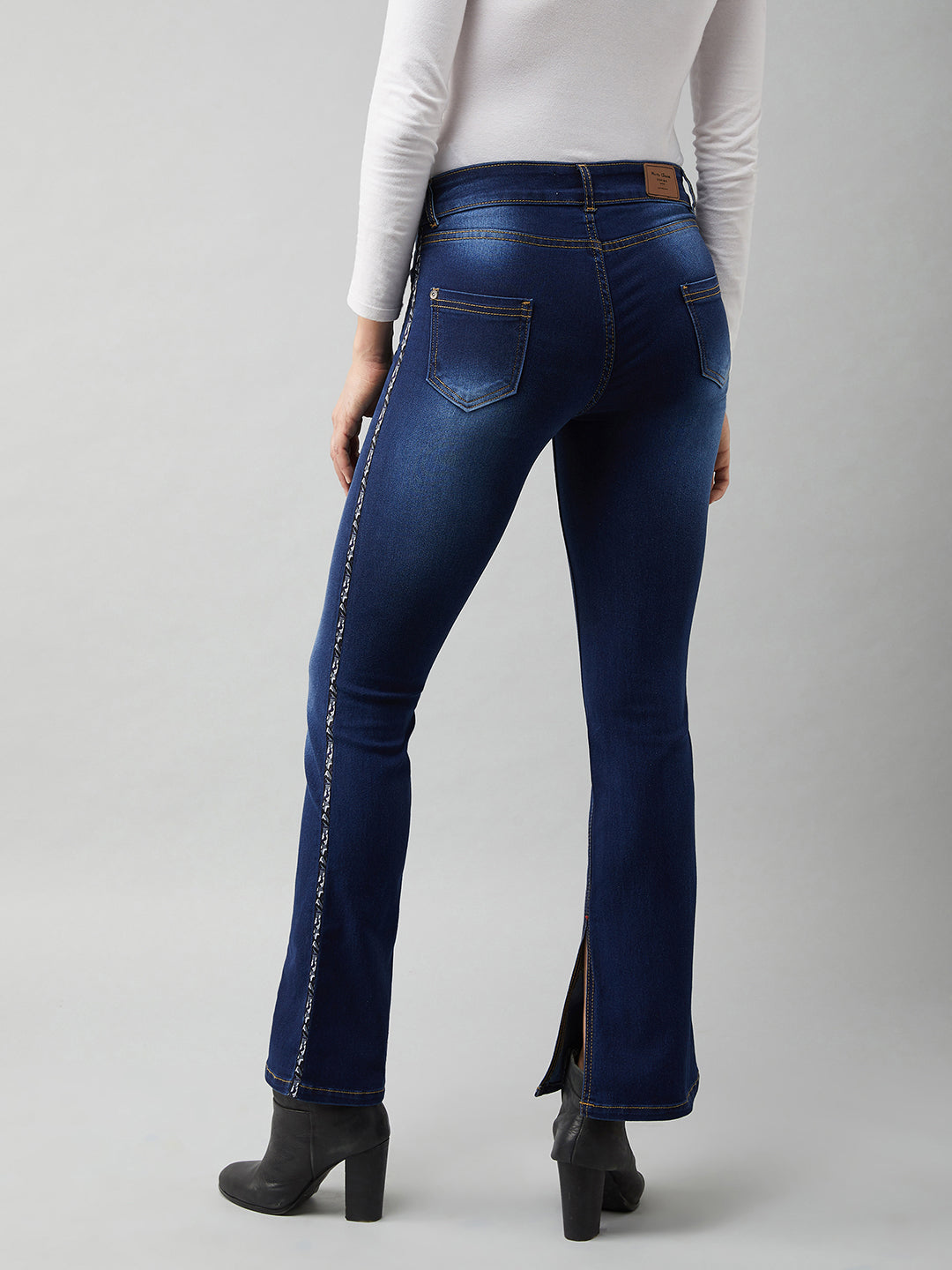 Blue Cotton Bootcut Fit & Flared Mid Rise Regular Length Stretchable Denim Jeans for Women