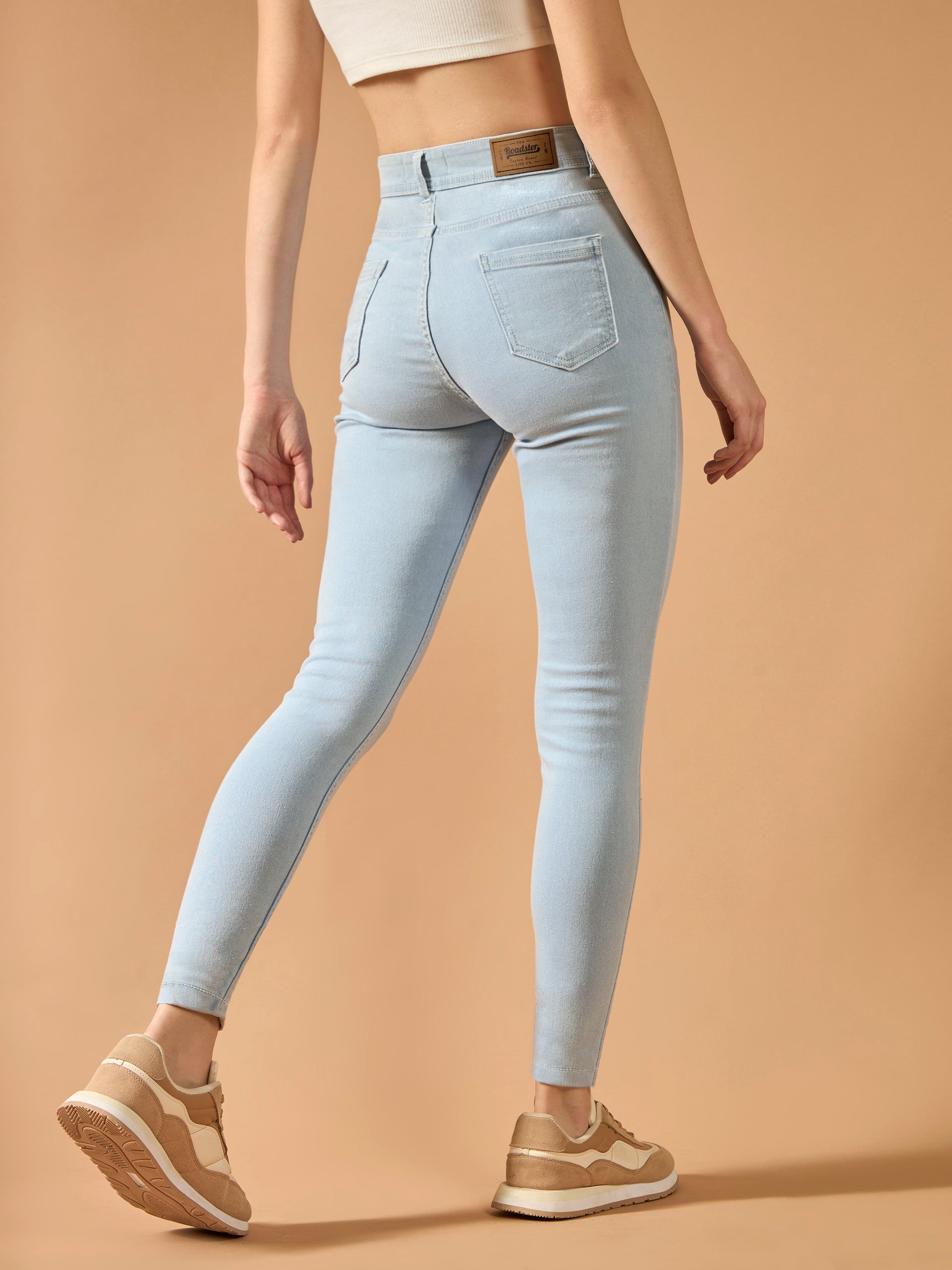 Light-Blue Skinny-Fit High-Rise Distressed Regular Denim Jeans for Women