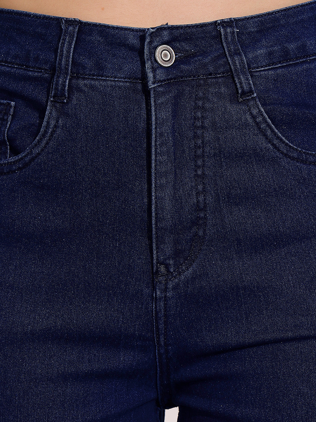 Navy Blue Bootcut High Rise Clean Look Regular Length Stretchable Shaping Denim Jeans