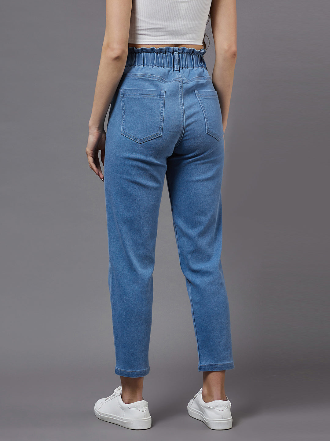 Women's Blue Tapered Fit High Rise Stretchable Denim Jeans