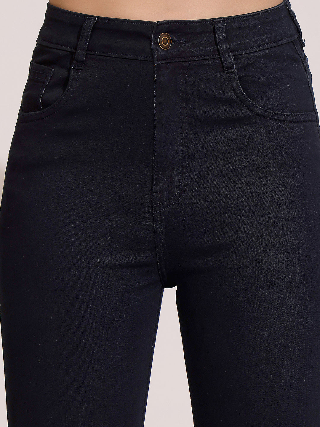 Women's Black Skinny Fringed Detailing High Rise Clean Look Solid Cropped Stretchable Denim Jeans