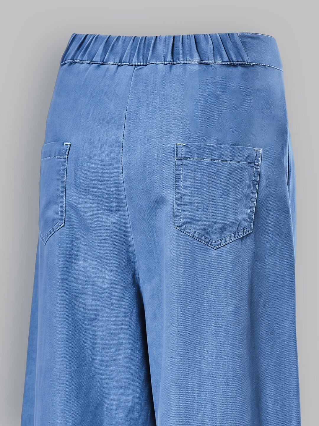 Blue Flared Wide-Leg High Rise Non Stretchable Light Weight Denim Pants for Women