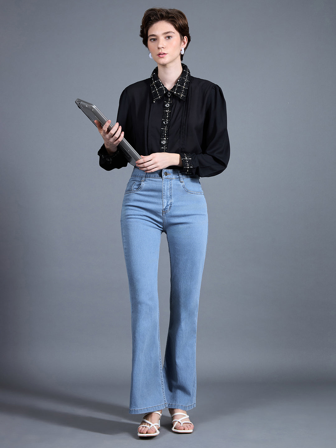 24/7 Comfort Workwear Women's Light Blue Bootcut High rise Clean look Regular Stretchable Denim Jeans