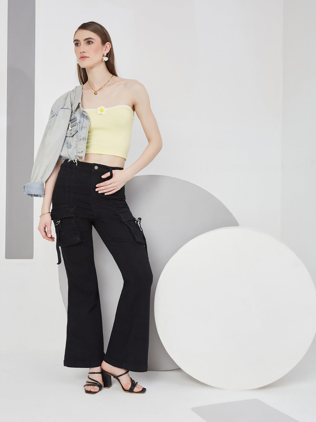 Black Bootcut High-Rise Stretchable Denim Jeans for Women