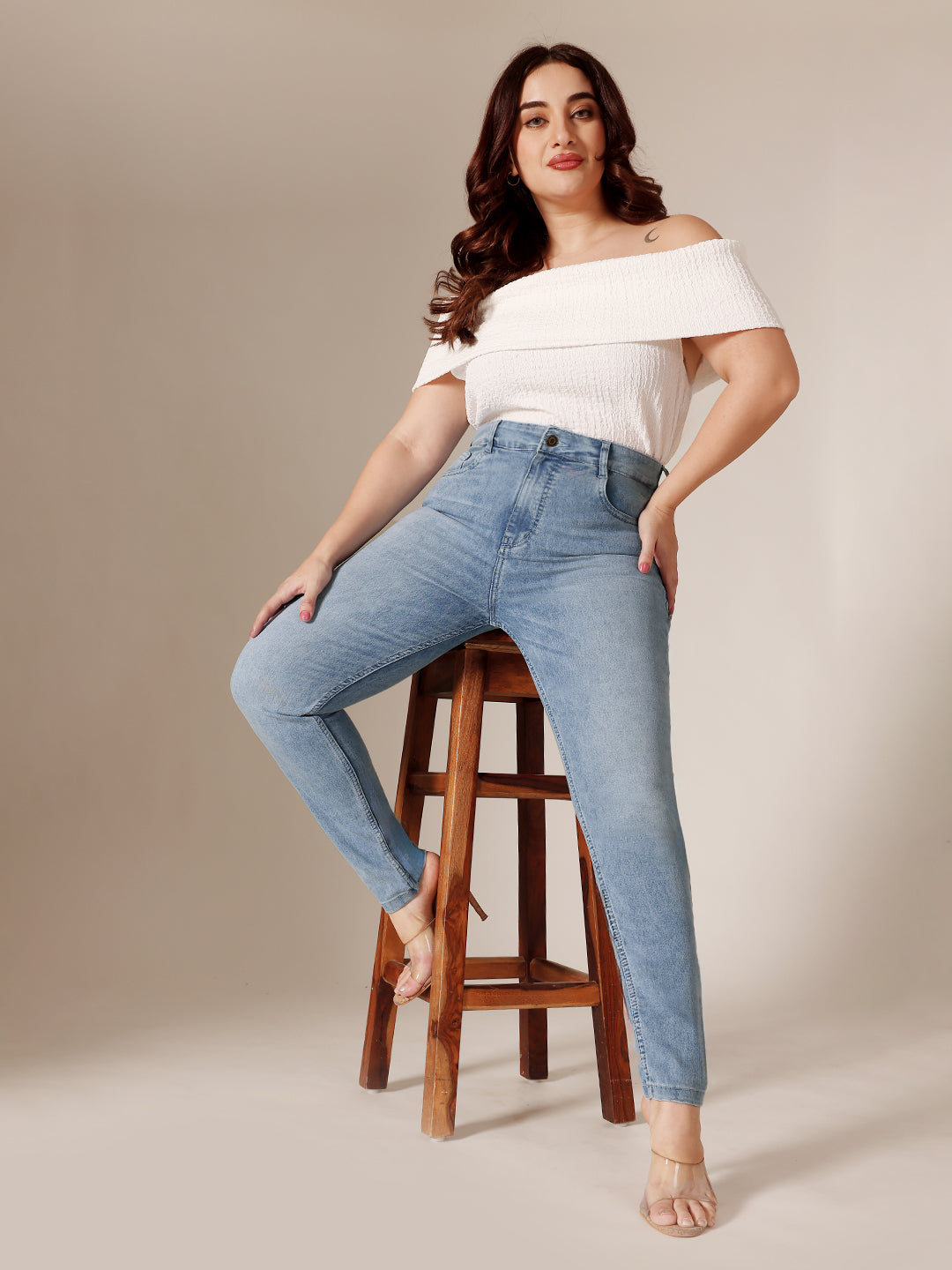 24/7 Comfort Light Blue Slim Fit High Rise Regular Length Light Wash Denim Stretchable Jeans for Women