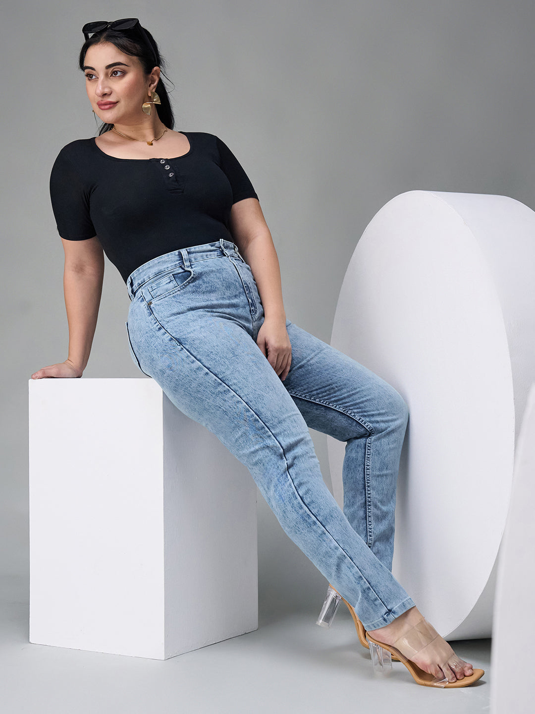 Women's Light Blue Slim Fit High Rise Denim Stretchable Jeans