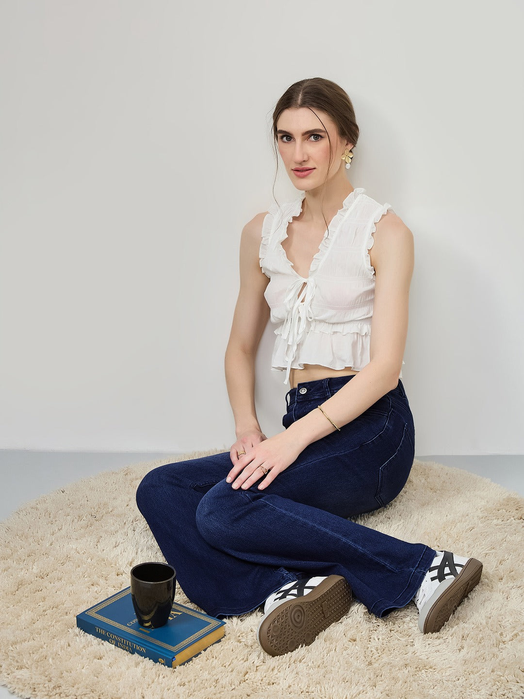 Navy Blue High-Rise Stretchable Bootcut Denim Jeans for Women