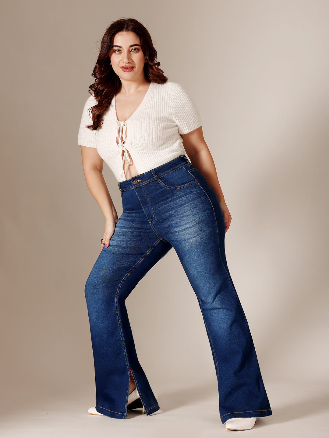 Blue Bootcut Mid Rise Regular Length Denim Stretchable Jeans for Women