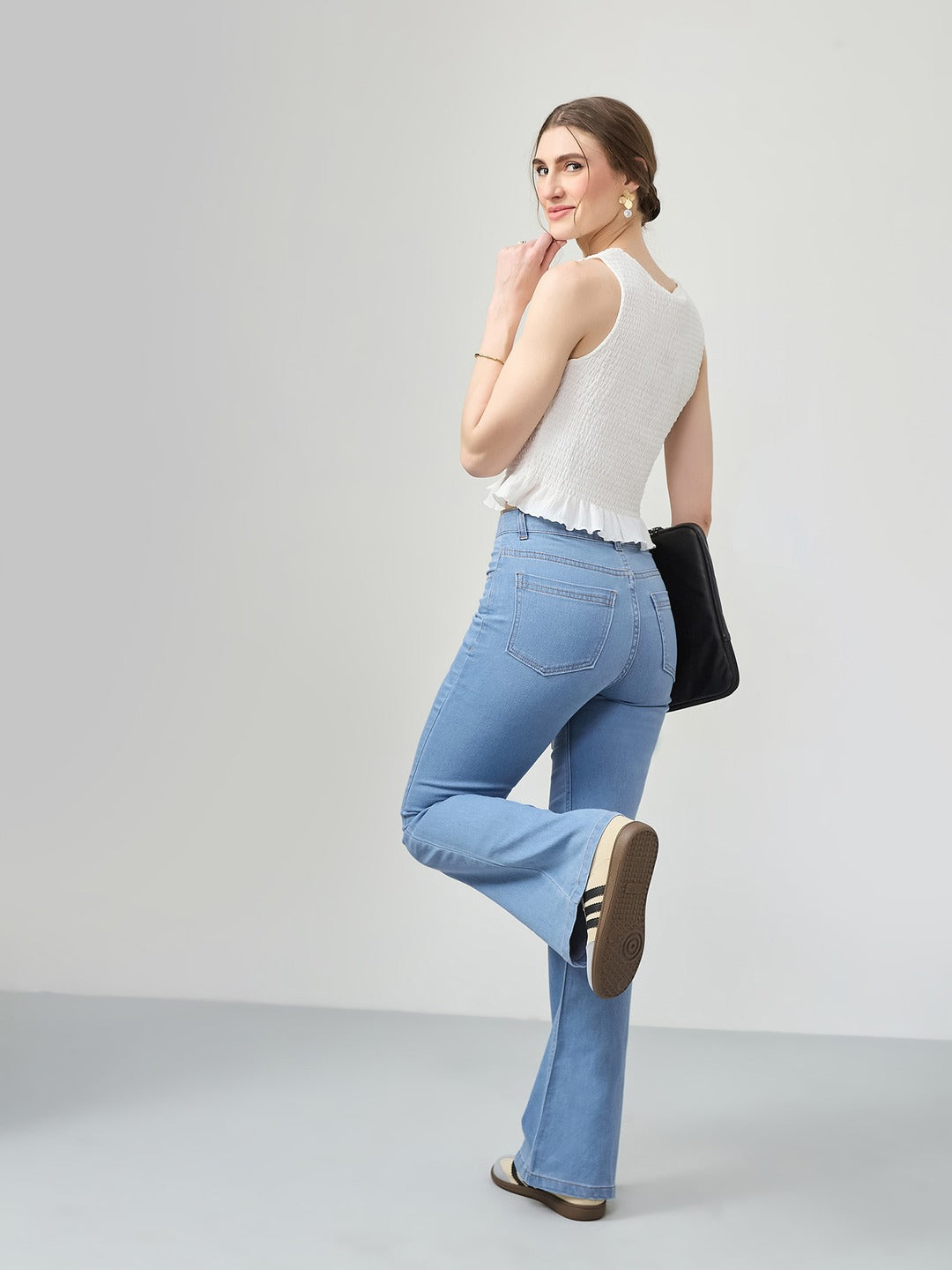Light Blue Bootcut high-rise Regular Stretchable Denim Jeans for Women