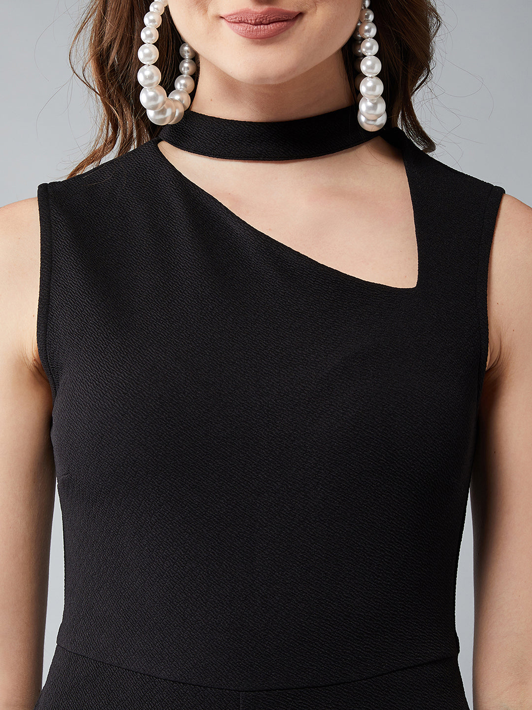 Women's Black V-Neck Sleeveless Solid Wide Leg Regular Length Jumpsuit