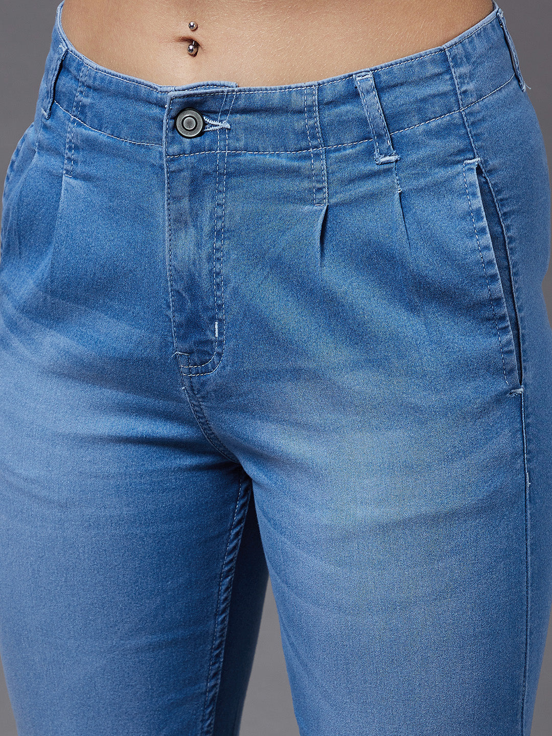 24/7 Comfort Mid Blue Straight High Rise Stretchable Denim Jeans