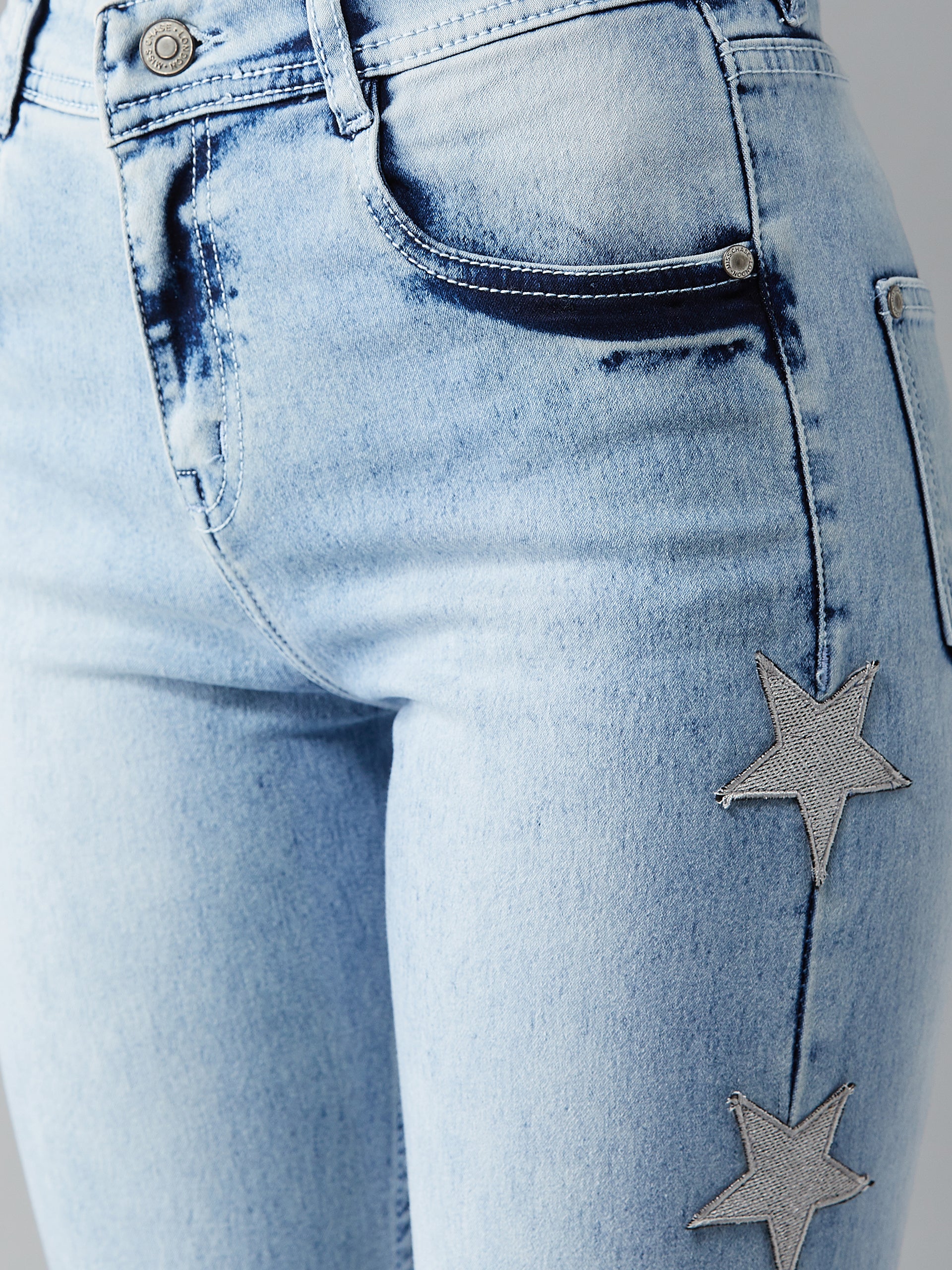 Women's Light Blue Slim Fit High Rise Regular length Stretchable Denim Jeans