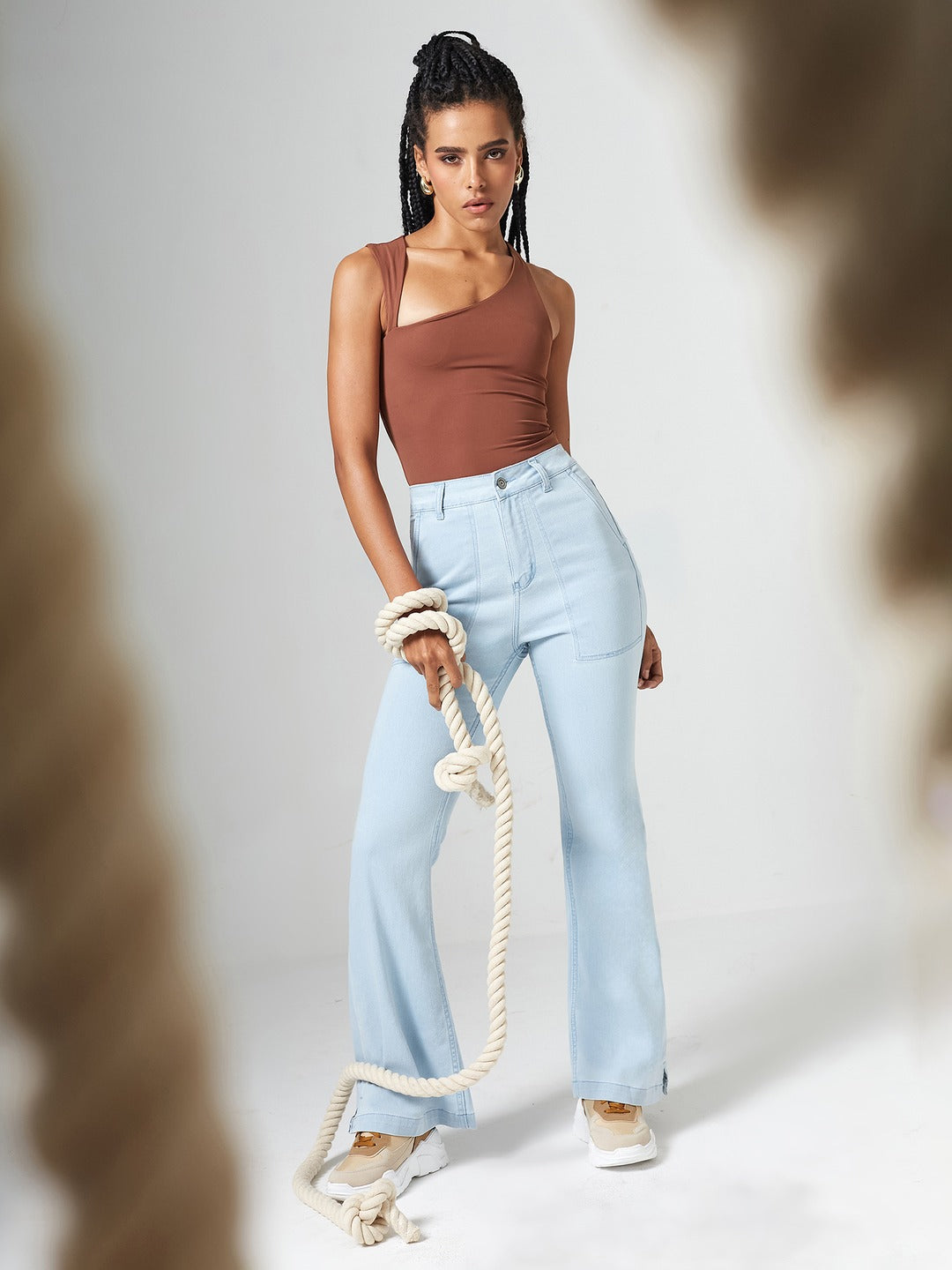 Light Blue Bootcut High rise Clean look Regular Stretchable Denim Jeans for Women
