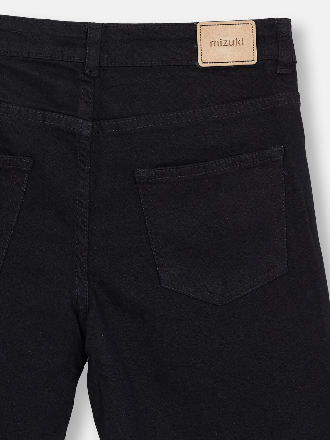 Black Wide-Leg High-Rise Clean-Look Regular-Length Stretchable Denim Jeans for Girls/Teenagers