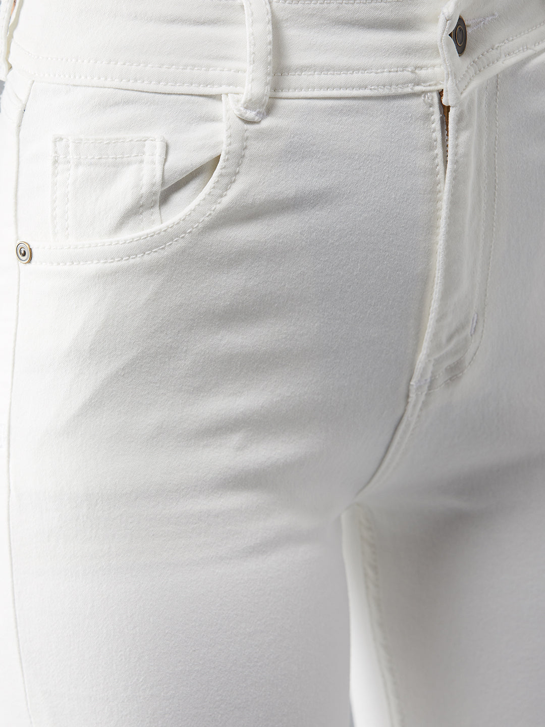 Women's White Skinny High-Rise Clean-Look Bleached Regular-Length Stretchable Denim Jeans