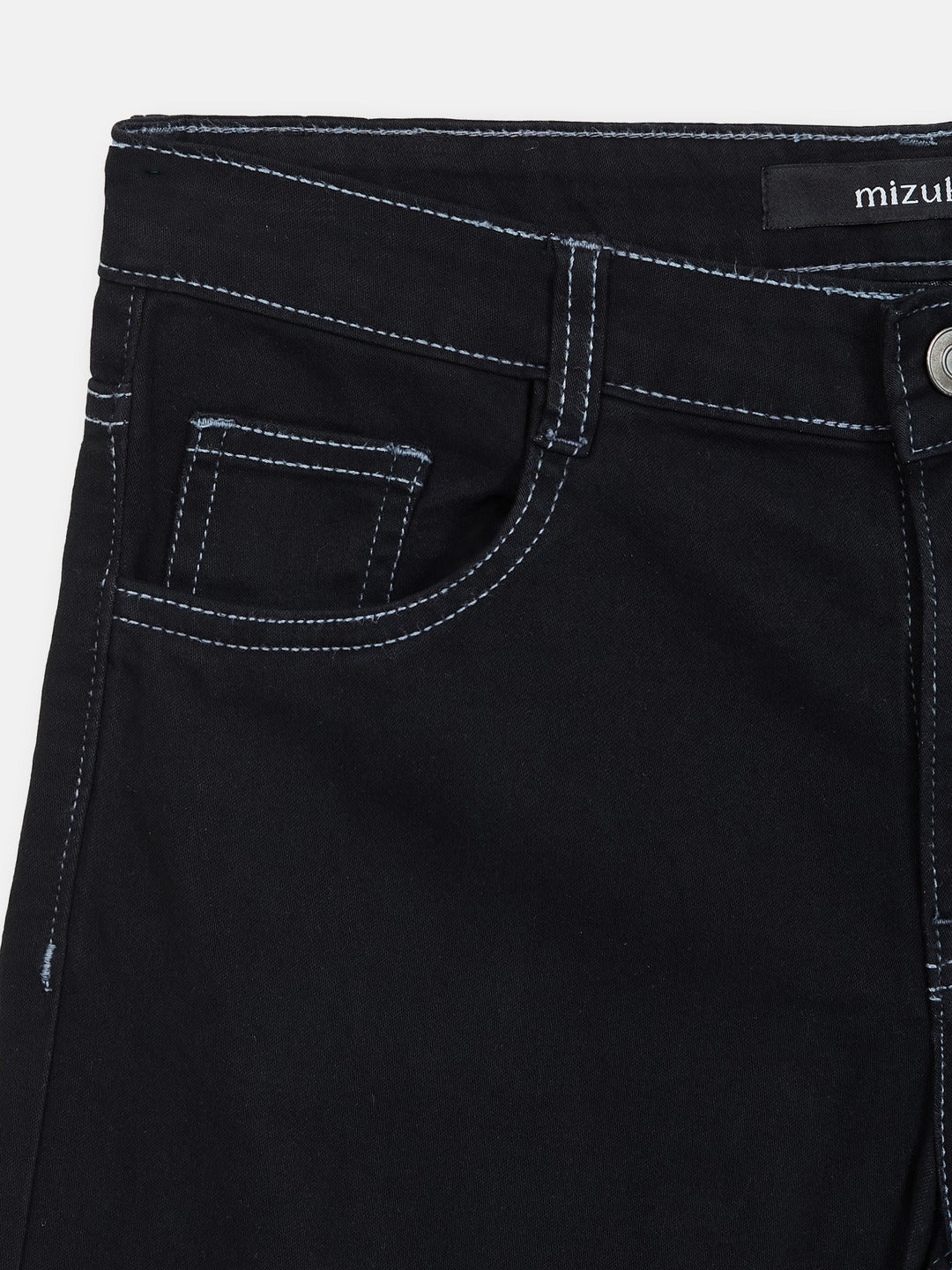 Black Wide-Leg High-Rise Clean-Look Regular-Length Stretchable Denim Jeans for Girls/Teenagers