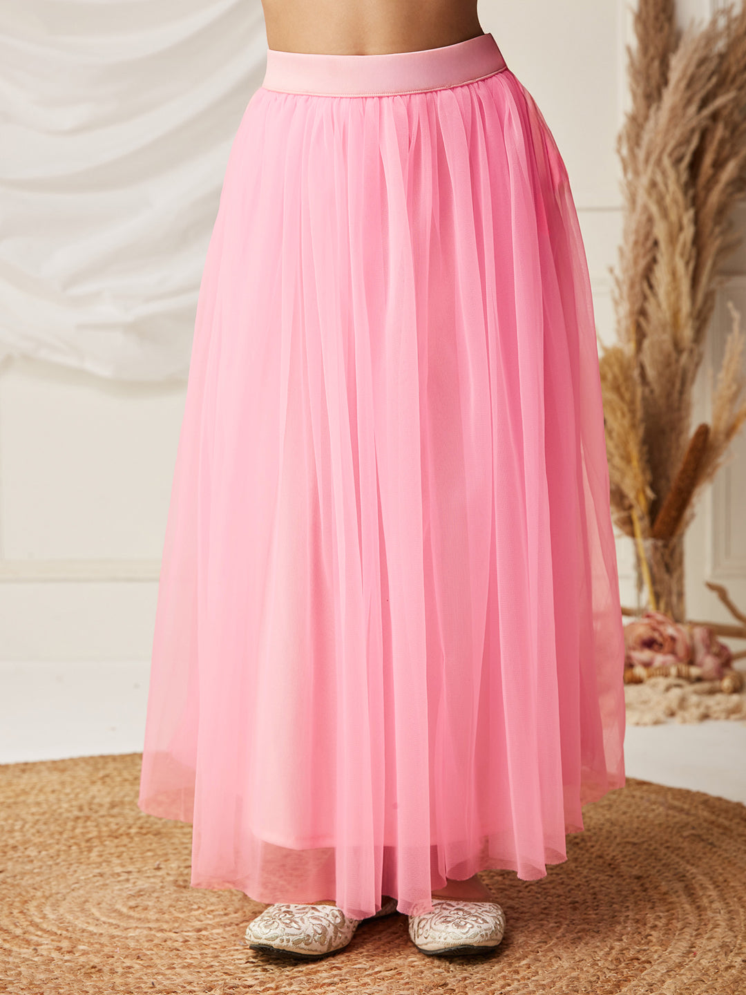 Yellow & Pink One Shoulder Ruffled Solid Tie-Up Midi Dress for Girls/Teenagers