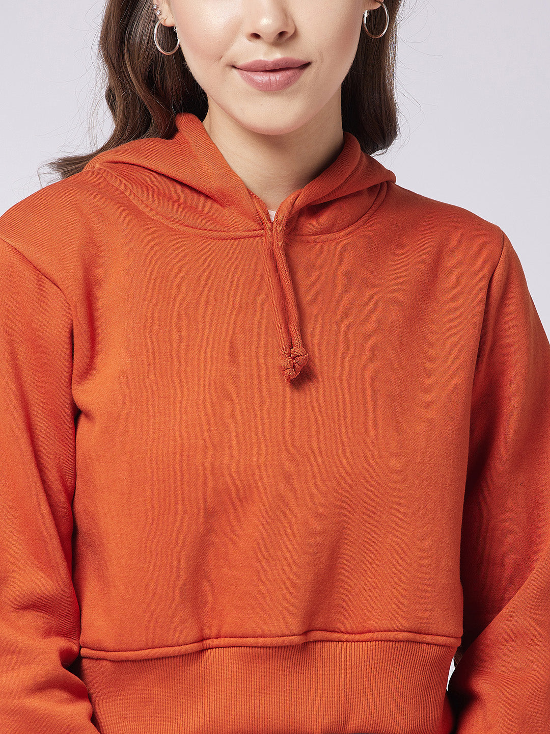 Women's Rust Round Neck Full Sleeve Solid Crop Sweatshirt