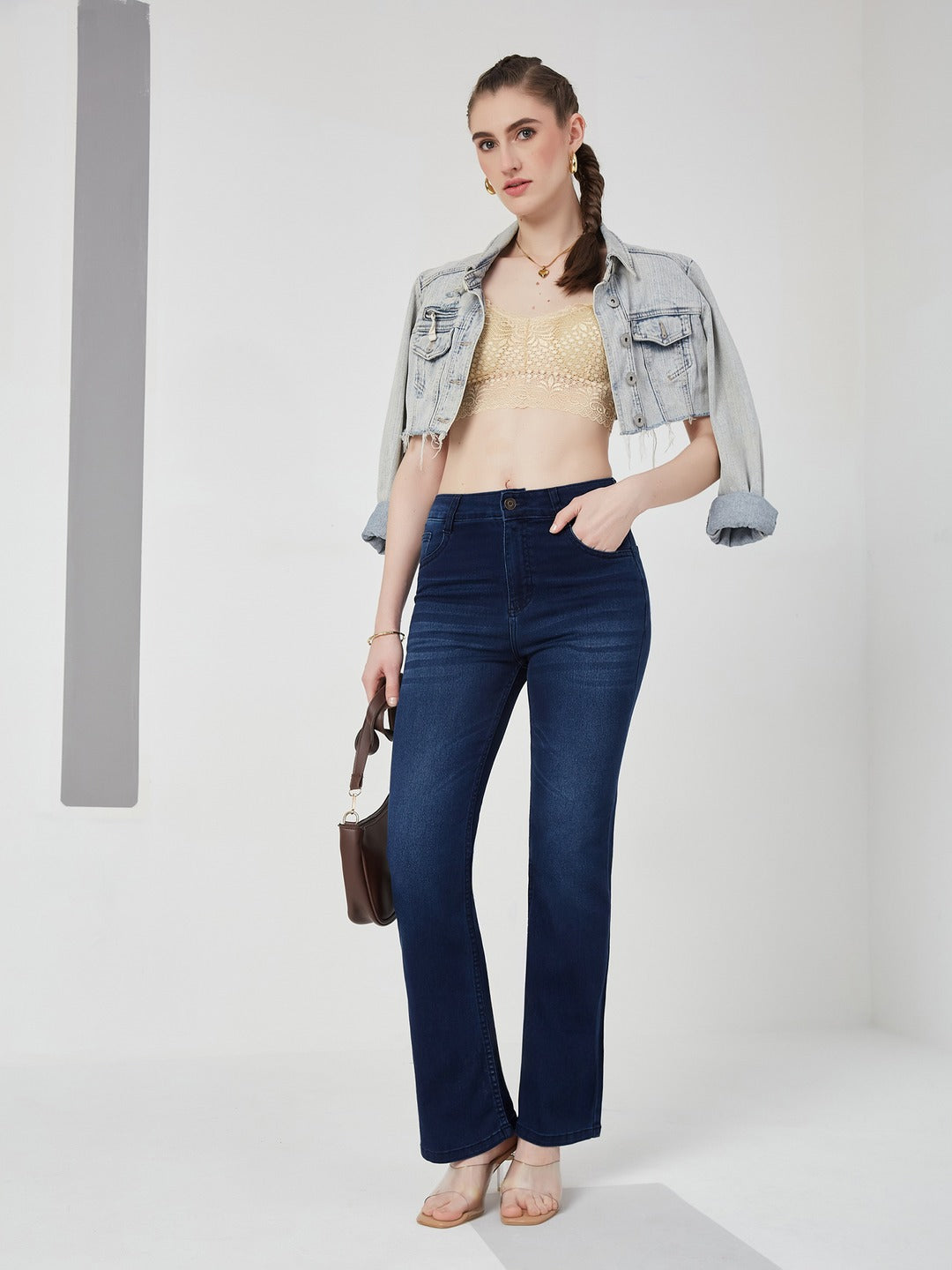 Navy blue Bootcut Mid rise Regular Stretchable Denim Jeans for Women