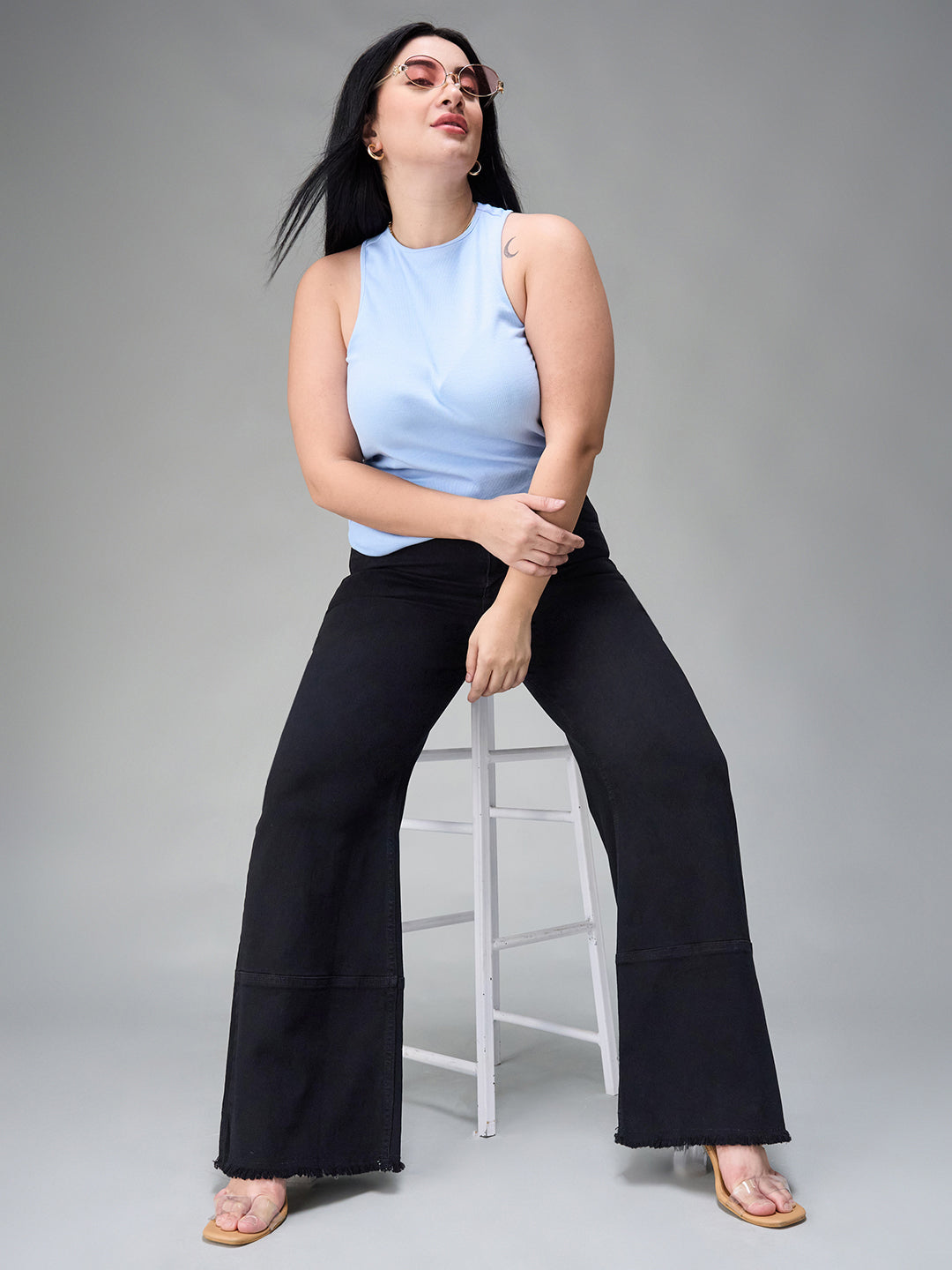 CHASEstretch™ Black Wide Leg High-Rise Clean Look Regular-Length Stretchable Denim Jeans