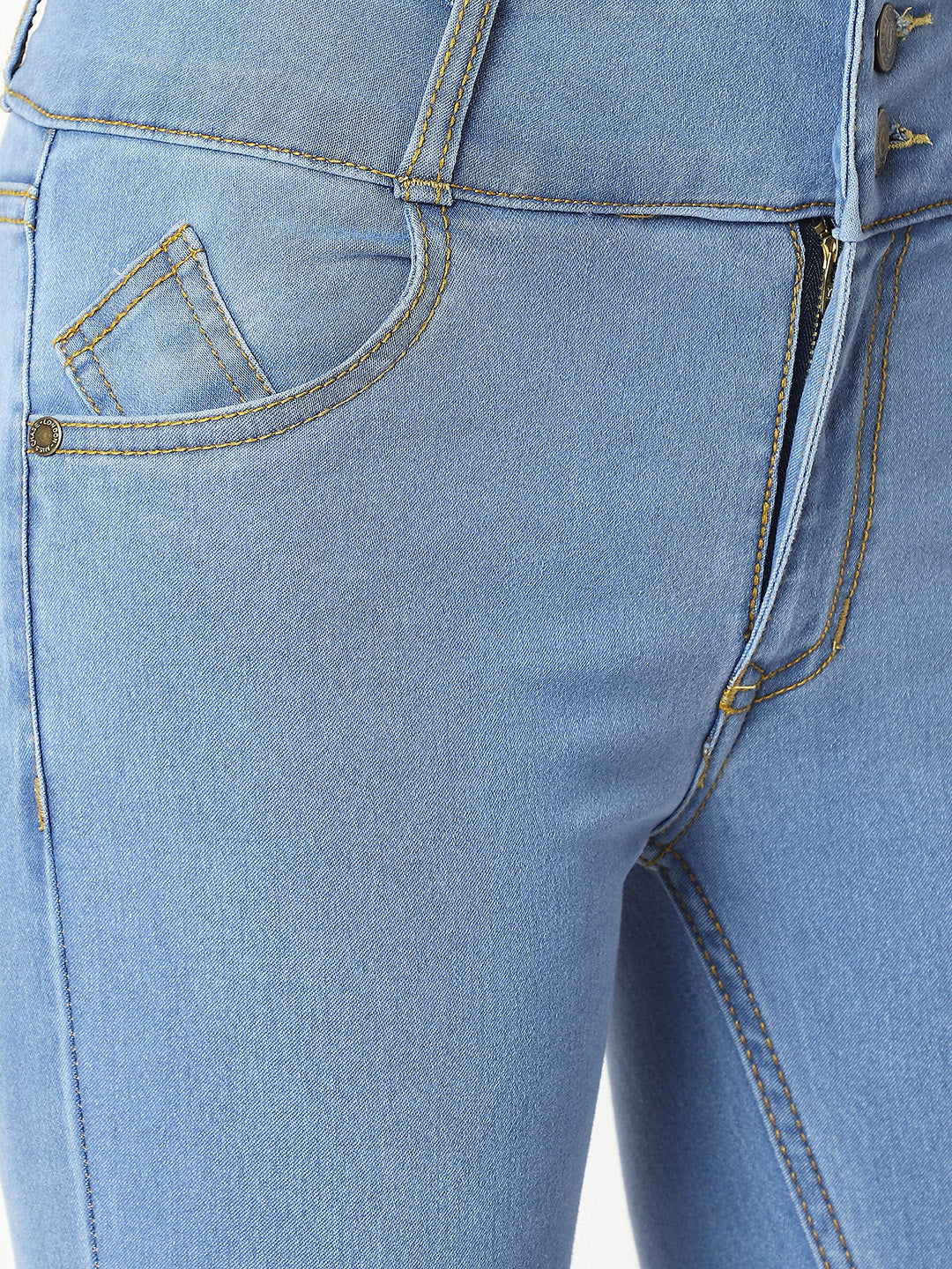 Women's Blue Skinny High Rise Clean Look Broad Waist Band Regular Length Denim Jeans