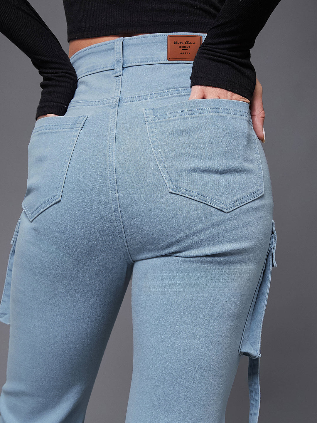 Women's Light Blue Bootcut High rise Clean look Regular Stretchable Denim Jeans