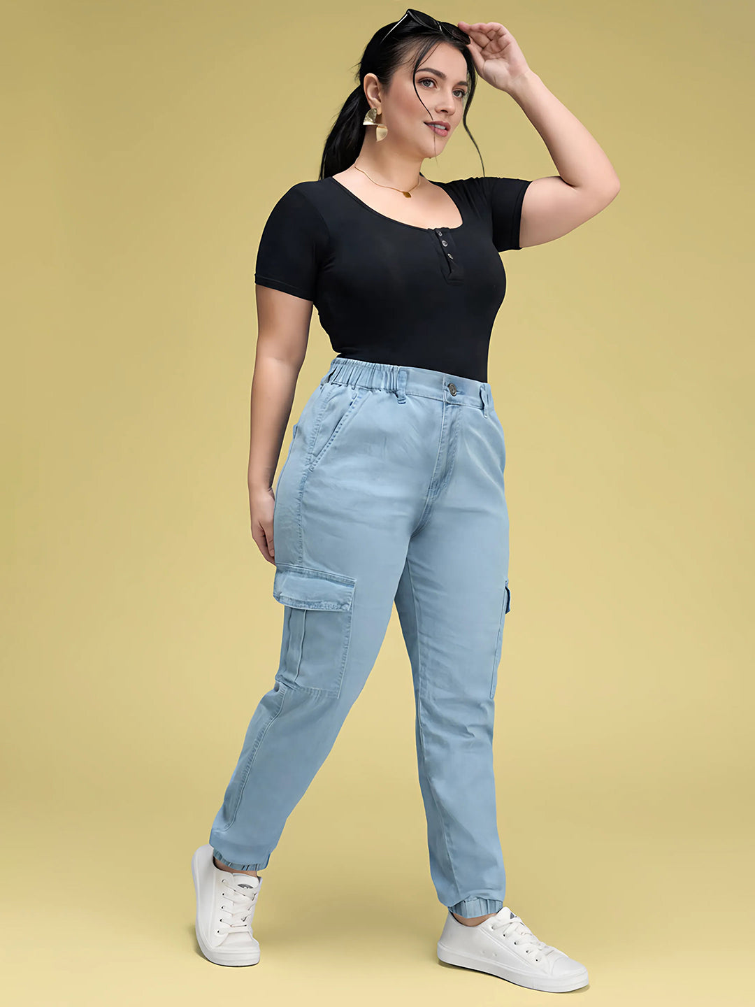 Light Blue Regular High Rise Regular Stretchable Light Weight Denim joggers for Women