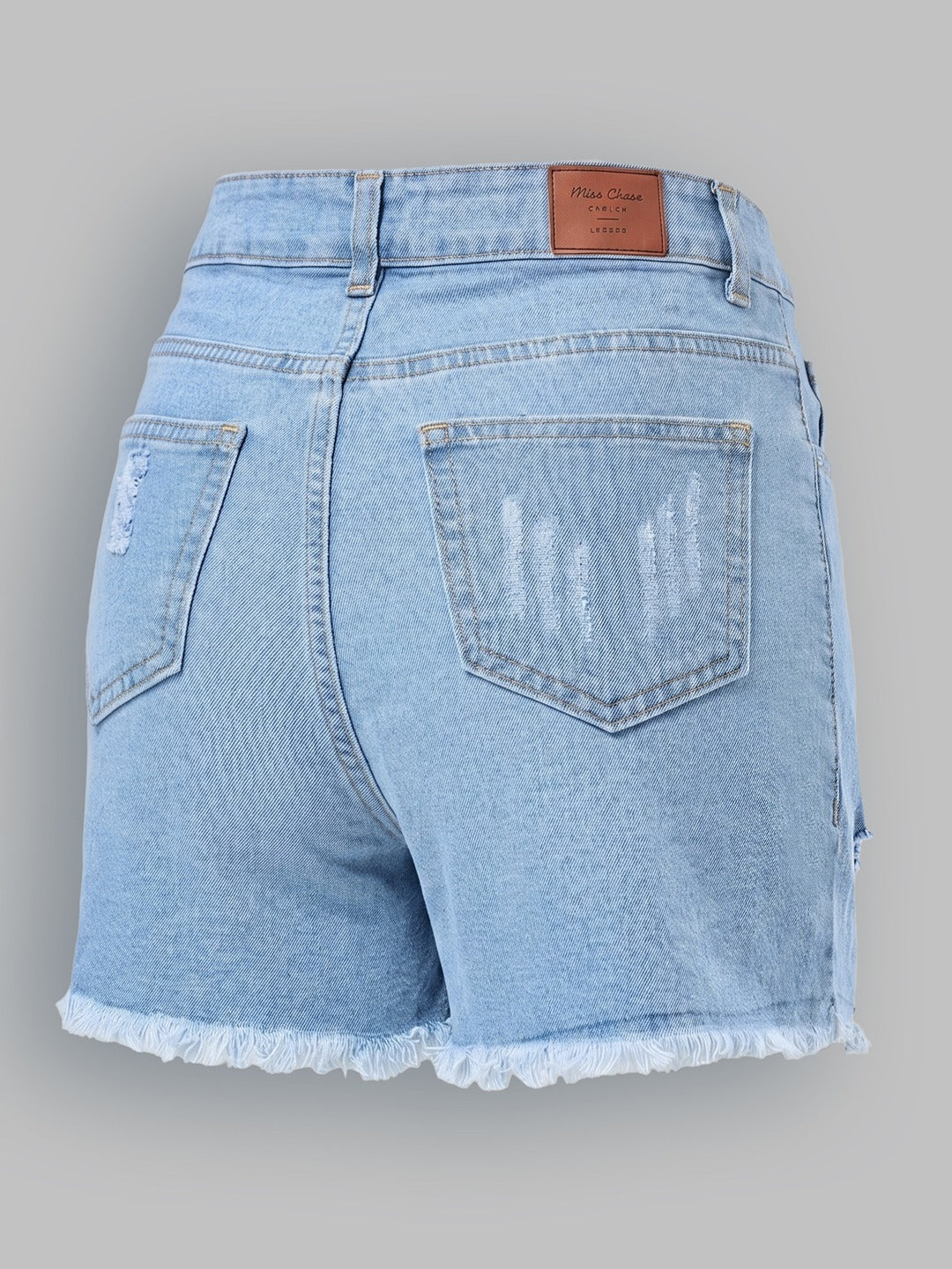 Blue Relaxed Mid Rise High Distress Non Stretchable Denim Shorts for Women