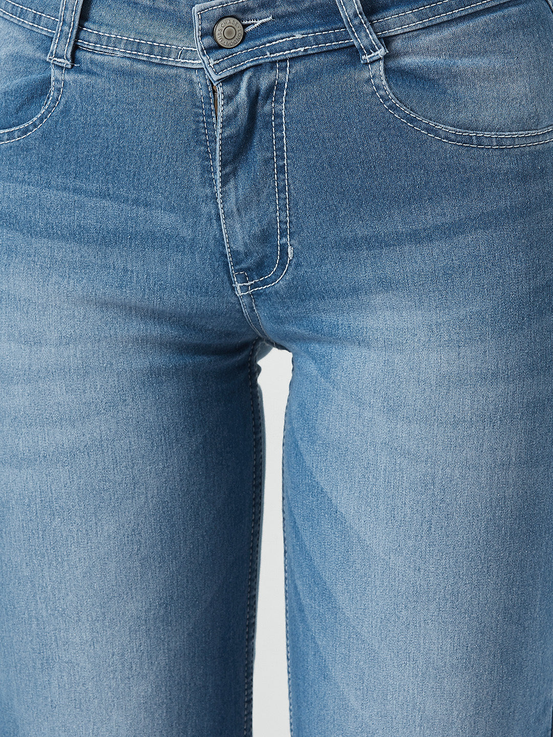 24/7 Comfort Women's Light Blue Wide-Leg fit Mid Rise Stretchable Denim Jeans