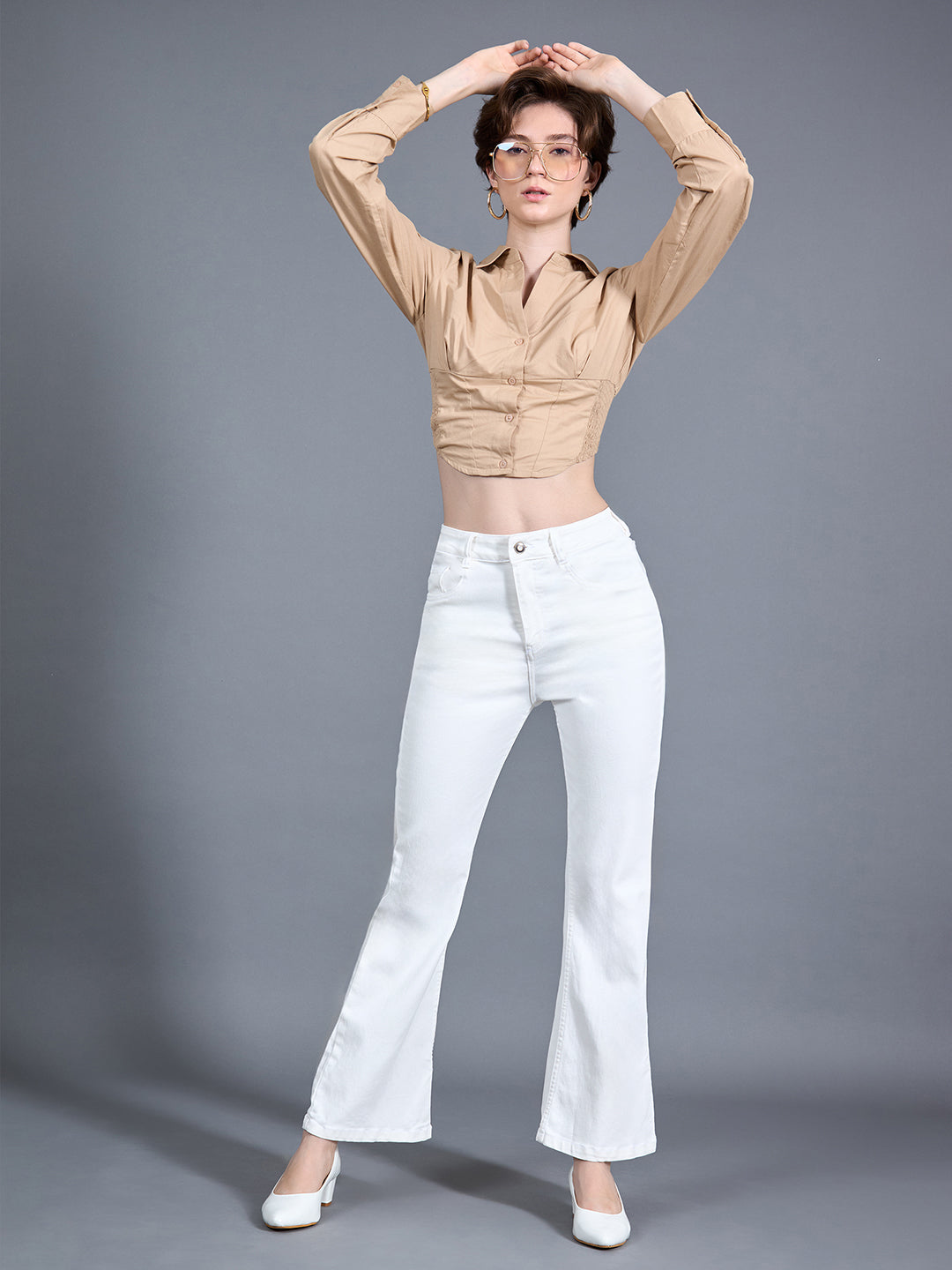 24/7 Comfort Workwear Women's White Bootcut High Rise Clean Look Regular Stretchable Denim Jeans