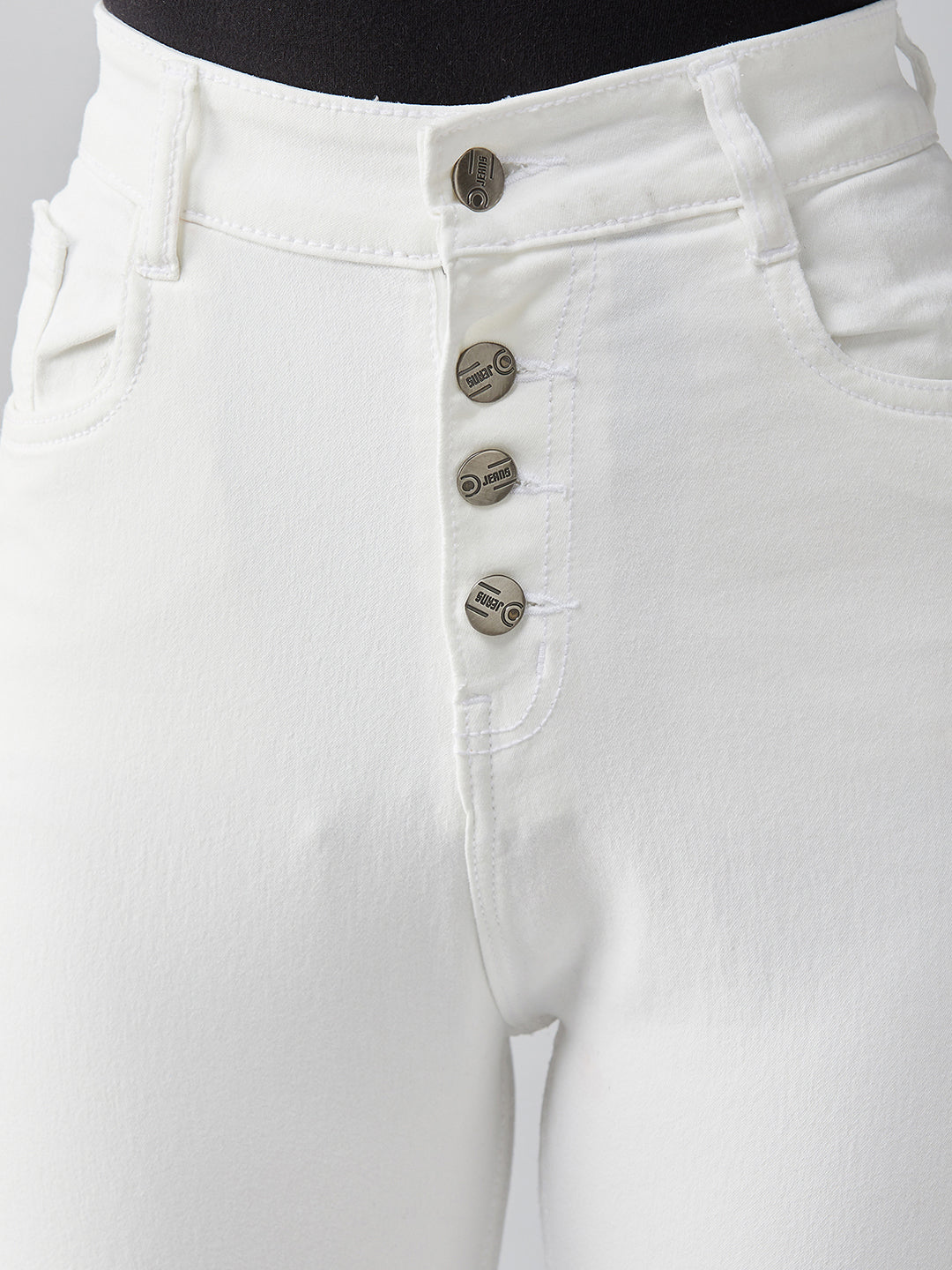 Women's White Skinny Fit High Rise Clean Look Stretchable Regular Length Bleached Denim Jeans