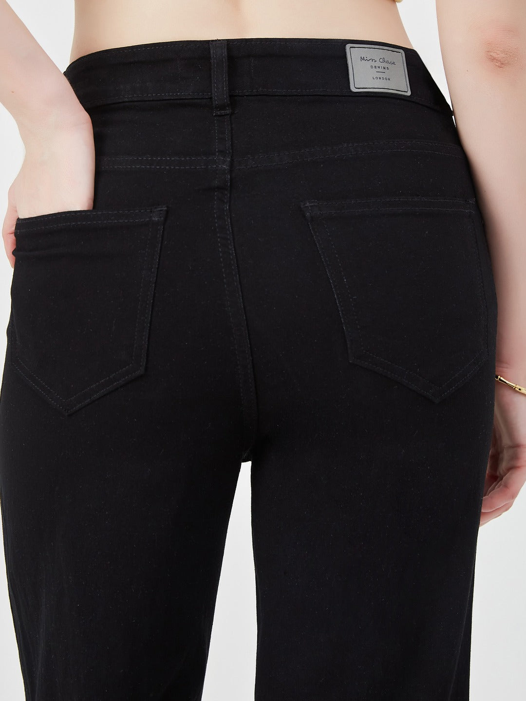 Black high-rise Stretchable Wide Leg Denim Jeans for Women