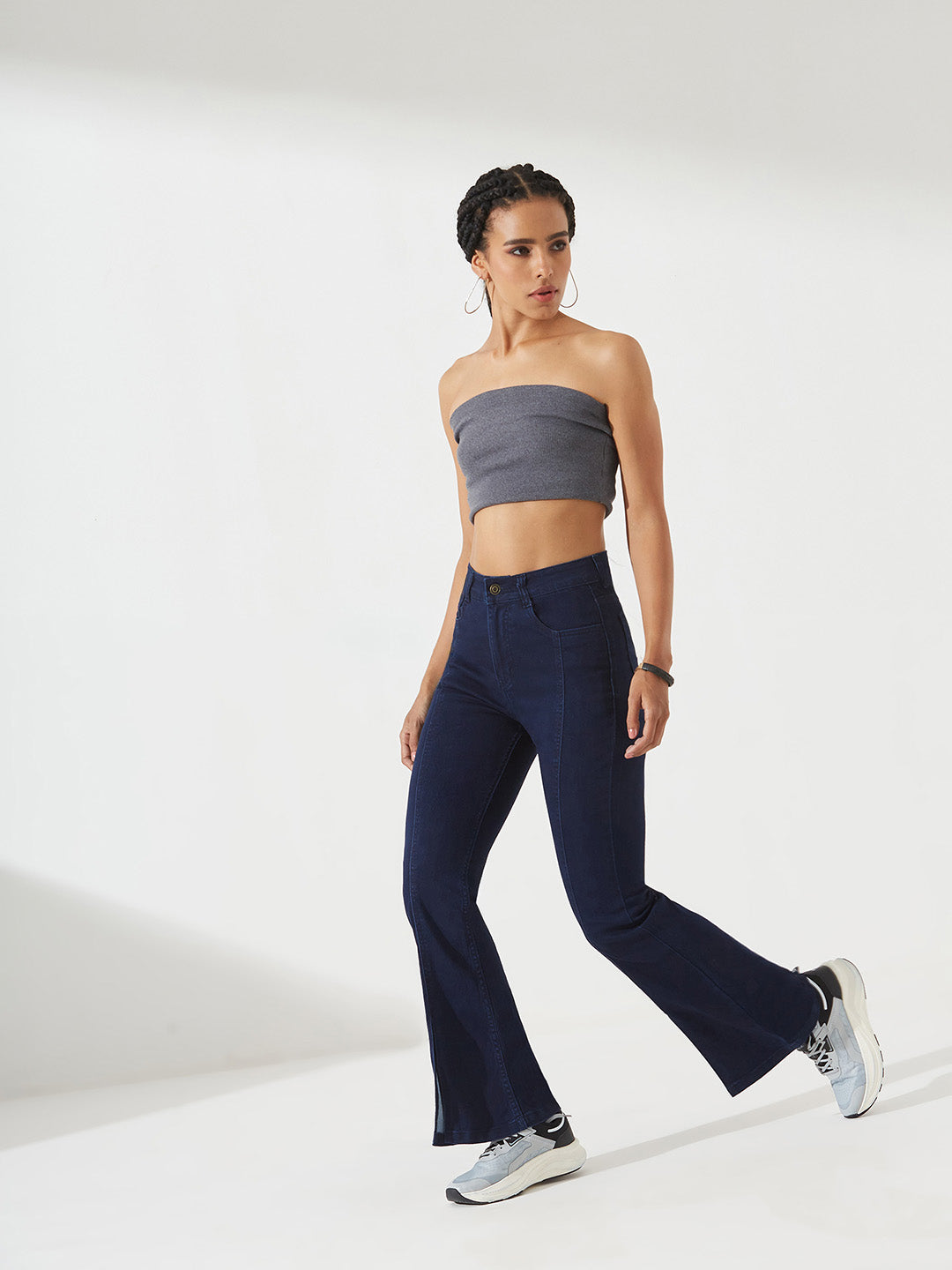 Navy-Blue Bootcut High-Rise Regular Stretchable Denim Jeans for Women