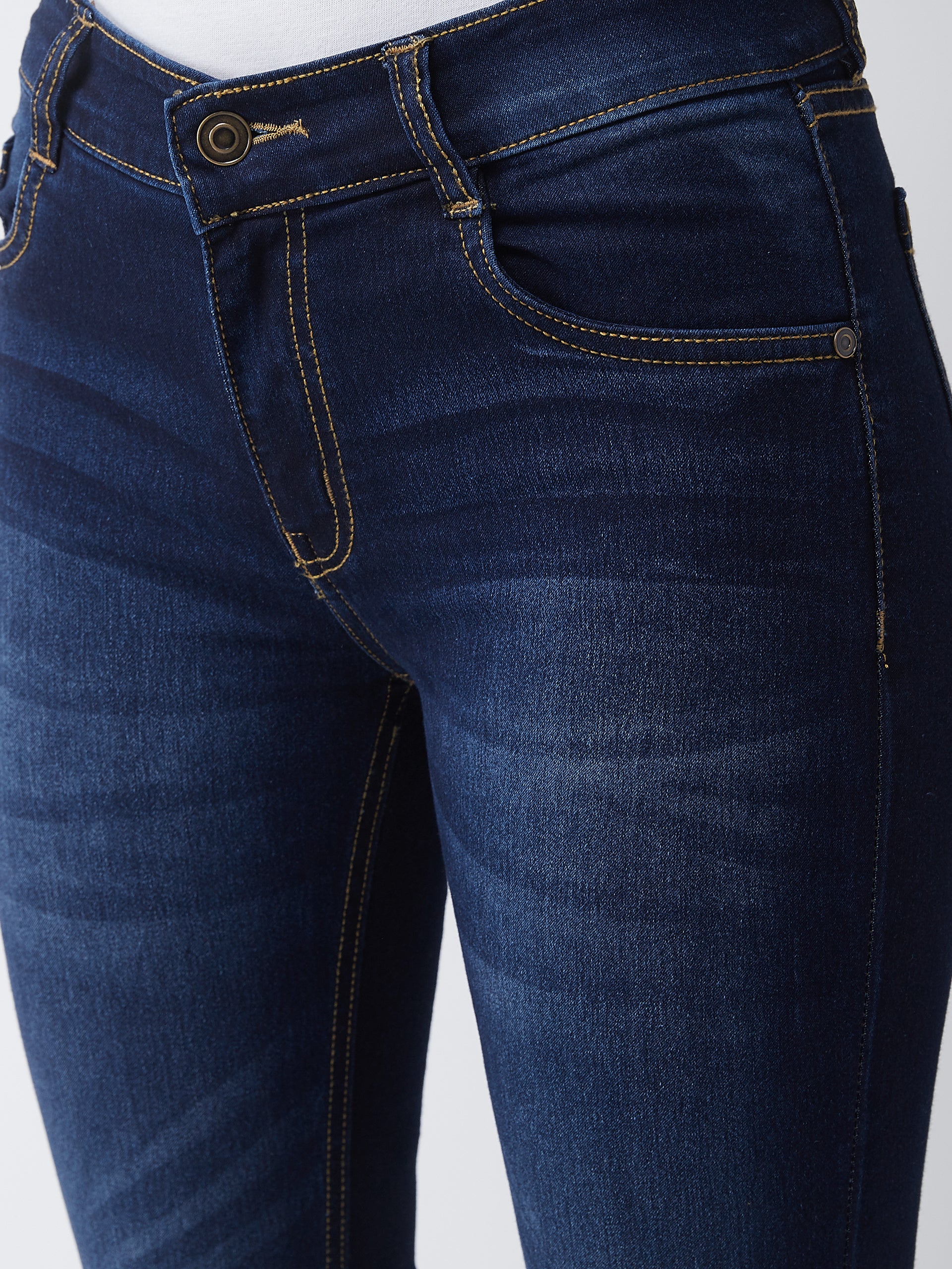 24/7 Comfort Women's Timeless Blue Bell Bottom Bootcut Hourglass Mid Rise Regular Length Slit Denim Stretchable Jeans