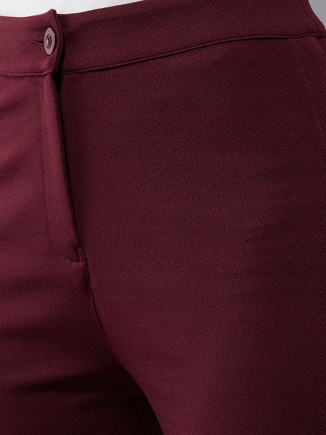 Women's Wine Red Solid Regular Fit Flared Trouser