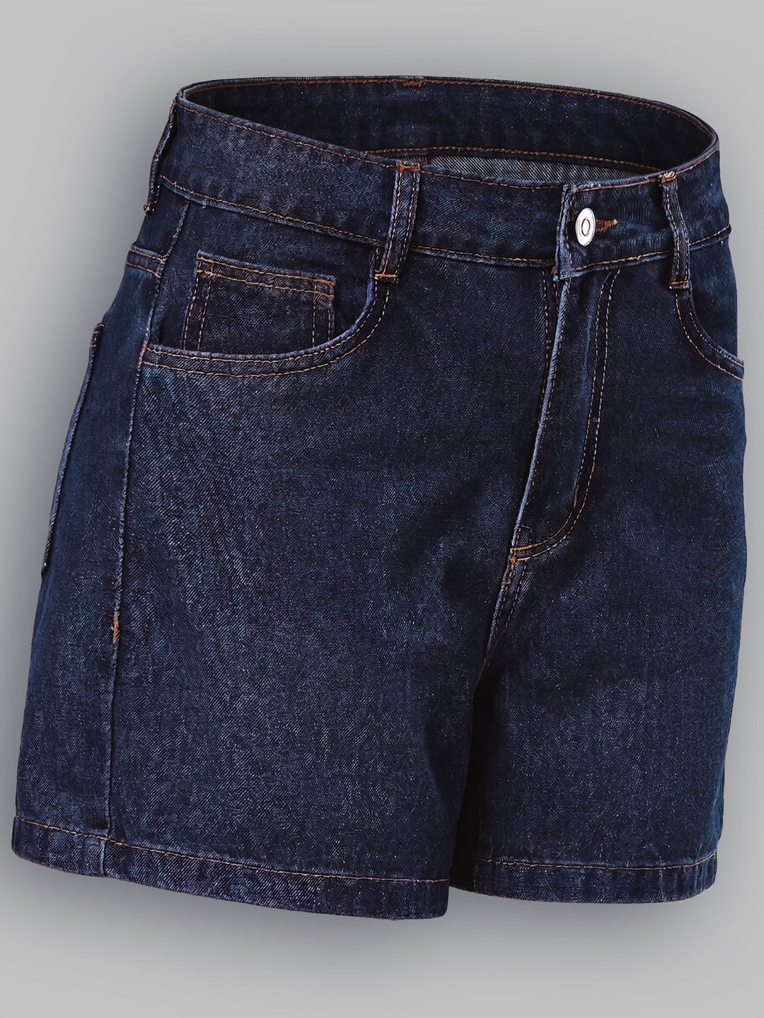 Dark Blue Flared High-Rise Denim Shorts for Women